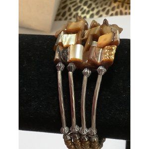 Genuine Abalone Shell And Bead Bracelet -- 8"